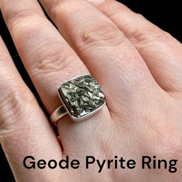 Money Magnet & Good Luck Square Geode Pyrite Adjustable Ring