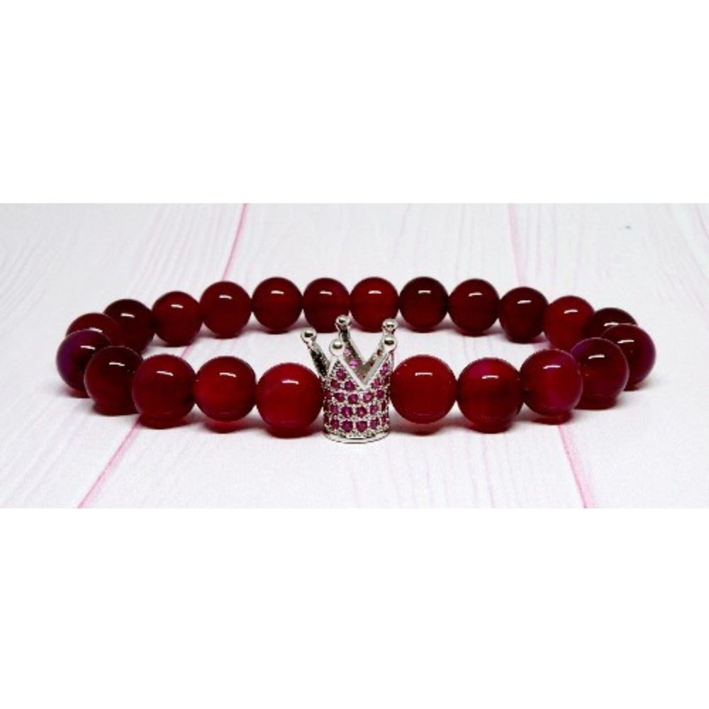 Rani agate Bracelet with Platinum Plated Pink CZ Crown