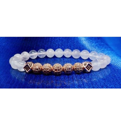 Royal Rose Quartz Bracelet with CZ Charms