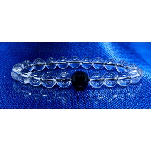 Enhance mental clarity Clear Crystal Bracelet with Black Agate