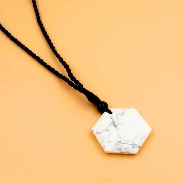 Stylish Hexagon Howlite Pendant on Black Thread - Perfect for Any Occasion