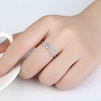 Zircon Leaf Silver Plated Adjustable Ring For girls/women